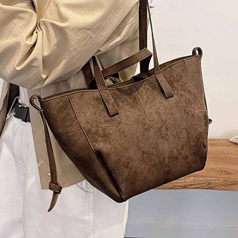 New Womens PU Leather Bags Retro Tote Autumn Winter Suede Large Capacity Shoulder Versatile Commuting Bag luxury bag Xiu Lai Si