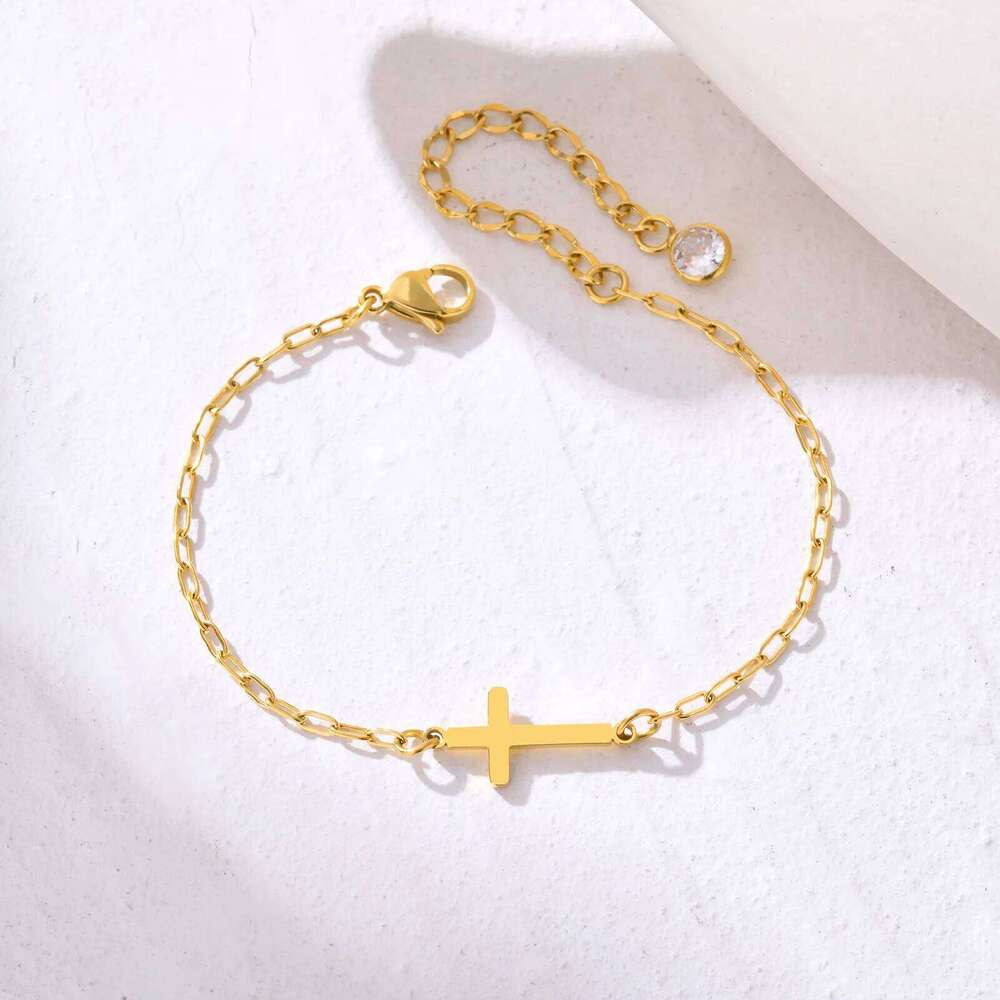 Fashion Stainless Steel Cross Bracelet for Women,CZ Zircon Charm Small Square Chain Bracelet,Waterproof Jewelry Gift 25H1229