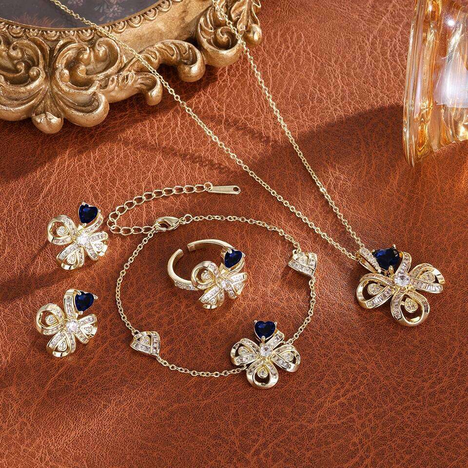 ZAKOL 4Pcs/Set Crystal Zircon Leaf Flowers Earring/Necklace/Ring/Bracelet for Women Aesthetic Wedding Party Jewelry Set