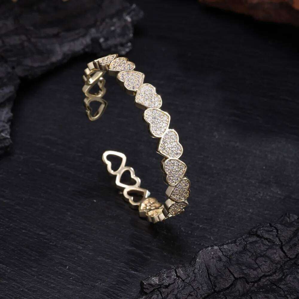 ZAKOL Luxury Buling Zirconia Heart-Shaped Open Bracelet Ring for Women Men Exquisite Hip-hop Rock Jewelry Couple Gift
