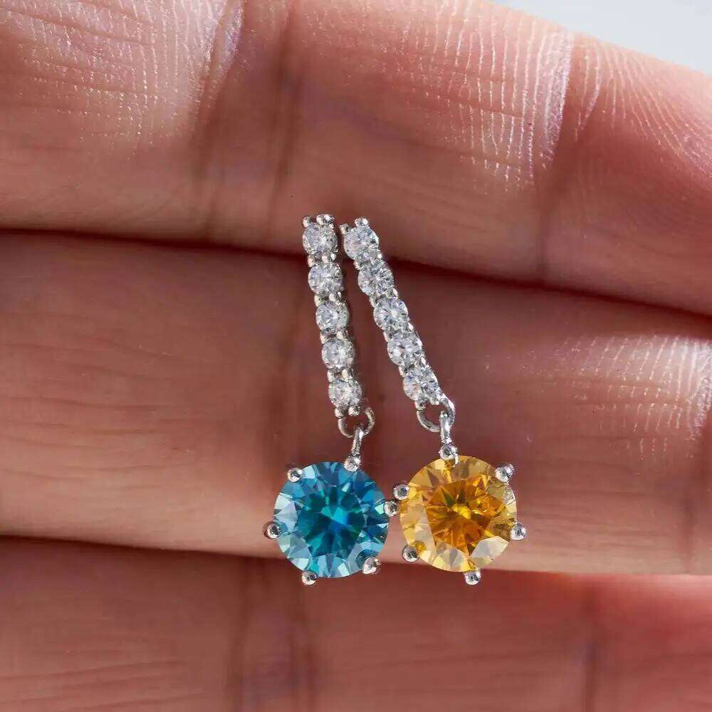 2ct moissanite drop earrings for charm lady silver 925 jewelry with royal blue gold yellow color femald dating gift ca8