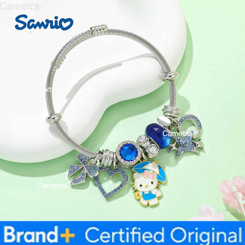 Sanrio Cute Cartoon Hello Kitty Kuromi Zircon Rhinestone Metal Pendant Bead Bracelet Sweet Fashion Charm Girl Jewelry Gift H251229