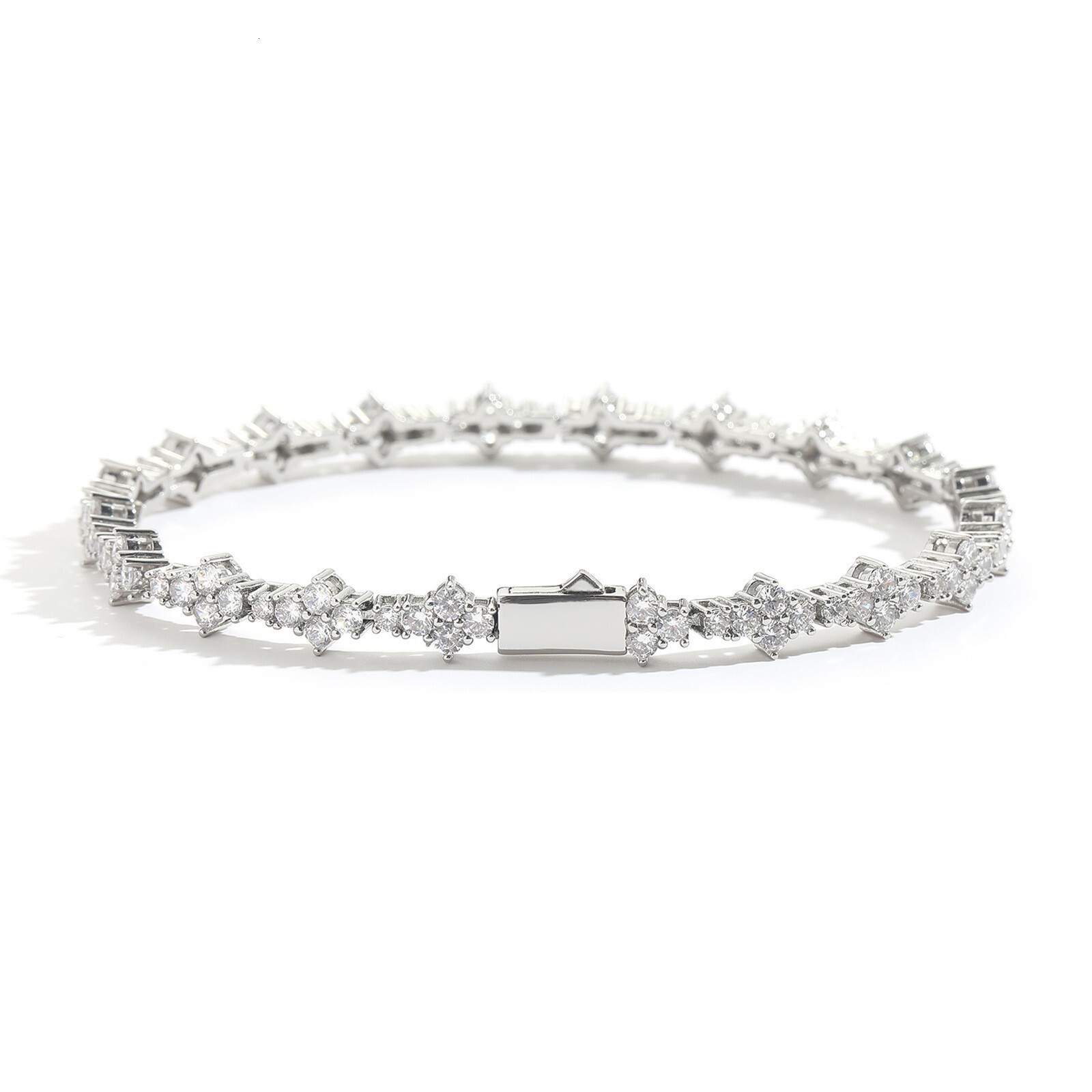 Luxury Brand Designer Jewelry European And American Plum Blossom Tennis Chain Men's Hip Hop Bracelet Hiphop Zircon Trendy Brand Spring Buckle Hip