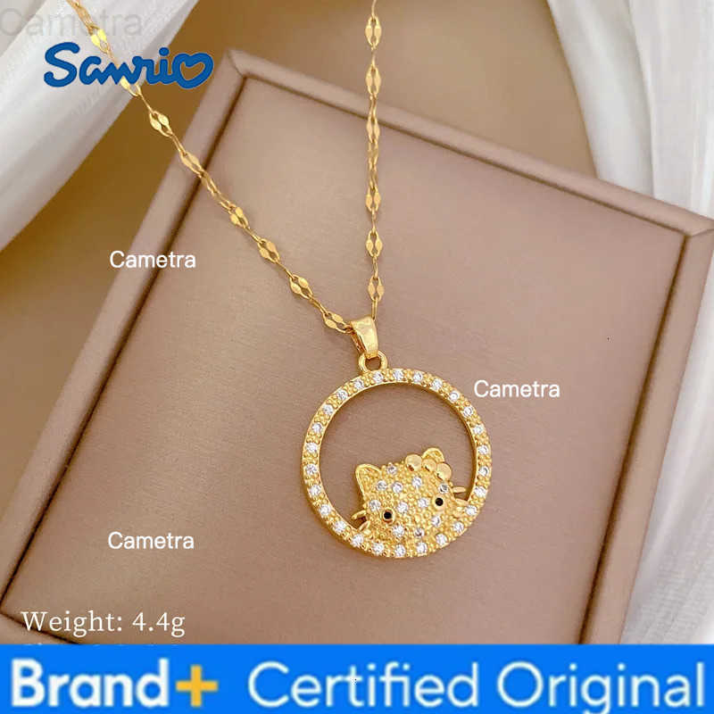 Sanrio Stainless Steel Chain Simple Cute Zircon Hello Kitty Circle Pendant Necklaces for Women Girls Fans Birthday Christmas Gifts H251229