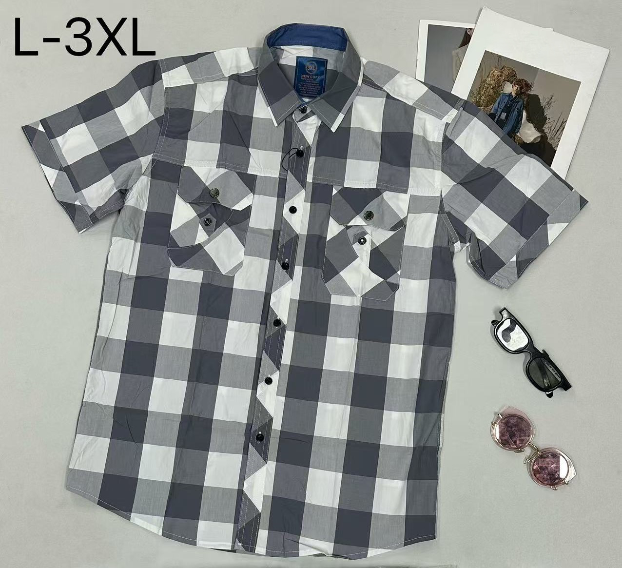 Men's Plaid Short-Sleeve Shirt - 100% Cotton Poplin, Multi-Color Options, Button-Front with Chest Pockets, Casual Comfort for Daily/Outdoor Wear 