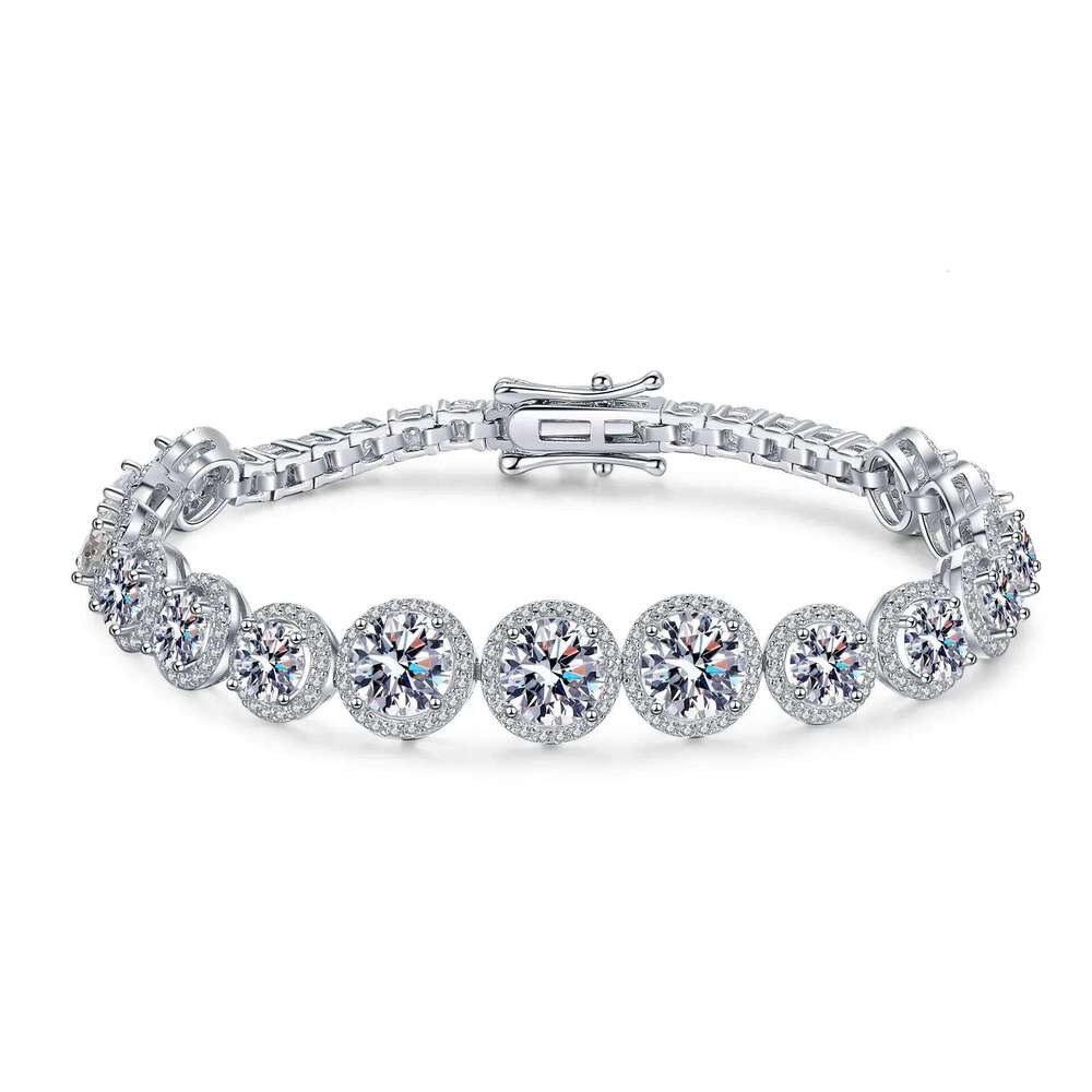 18K gold inlaid diamond women's round moissanite luxury Pt950 platinum fashion bracelet 86c