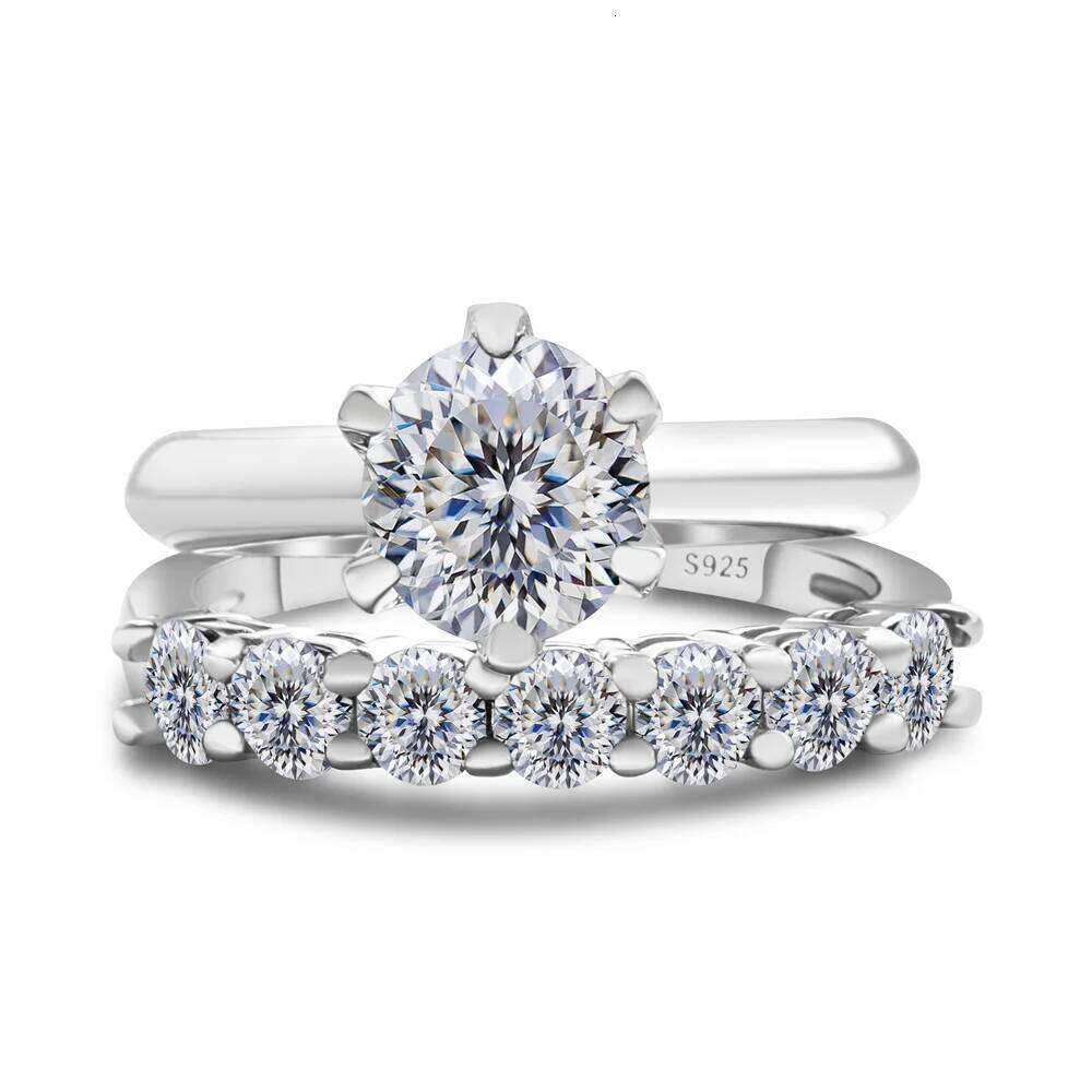 Total 1.7 Ct moissantie ring set Silver 925 Brilliant Cut Diamond Test Past D Color Moissanites Rings Original Jewelry c2e