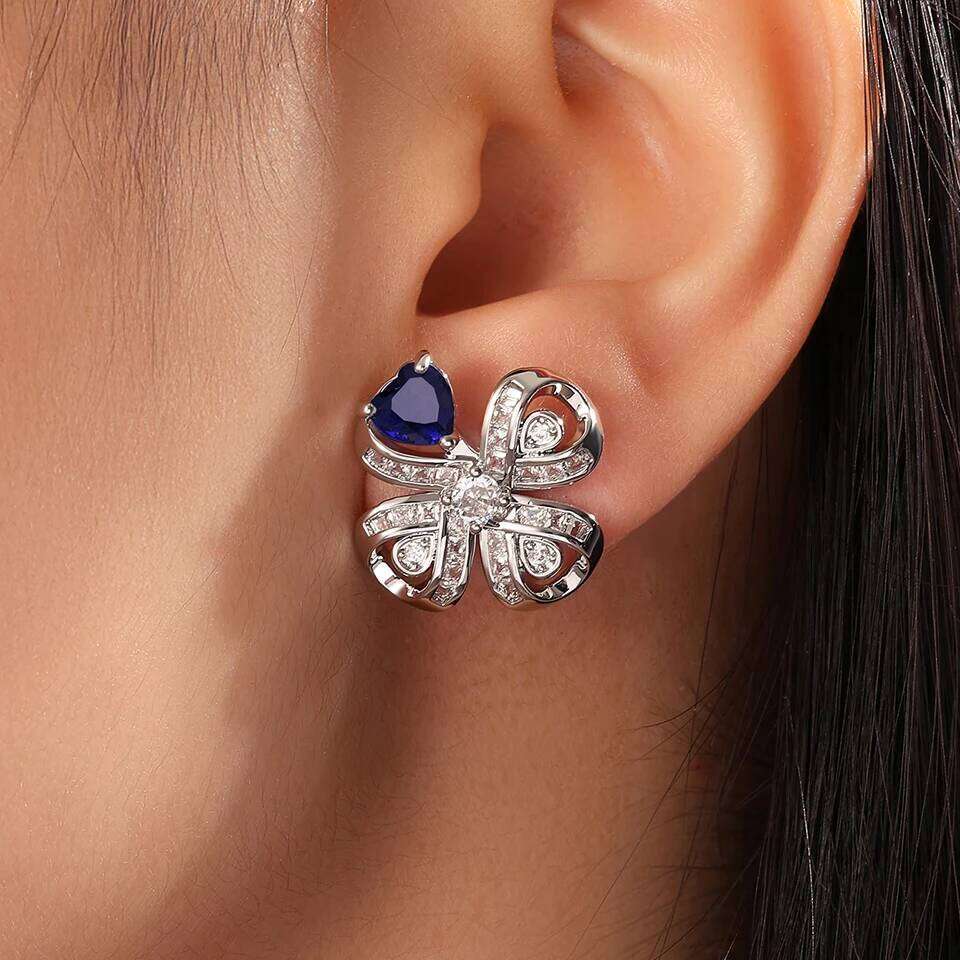 ZAKOL Classic Luxury Full Crystal CZ Four-leaf Clover Stud Earrings for Women Heart Zirconia Women's Wedding Party Jewelry