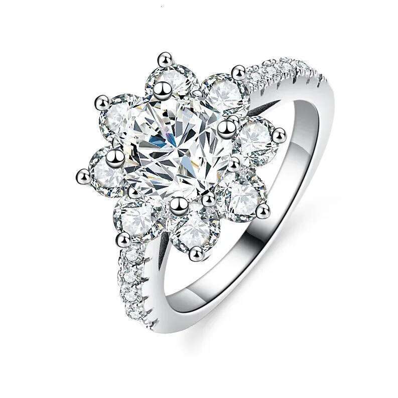 18K gold inlaid diamond women's ring, classic and simple sunflower moissanite PT950 platinum VVS1 clarity ring b0b