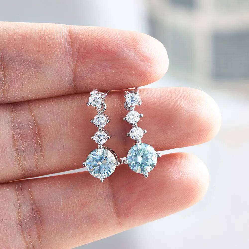 Luxury 925 Sterling Silver Full Lab Moissanite drop earrings total 2.6 carat blue green color women moissanite earring Jewelry abb