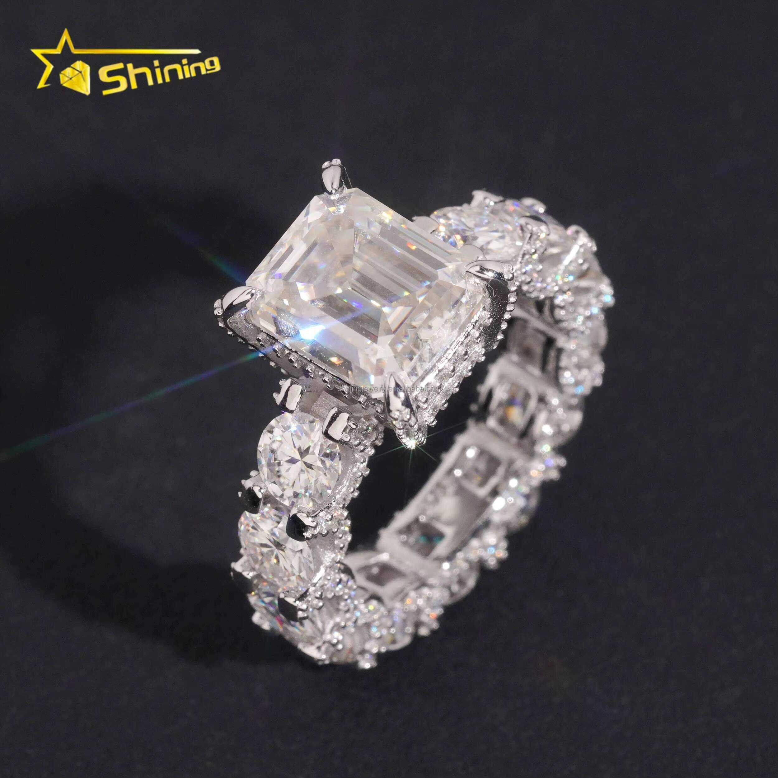 Luxury Style Boutique Fashion 925 Sterling Silver Pass Diamond Tester Emerald Cut Moissanite Engagement Eternity Ring