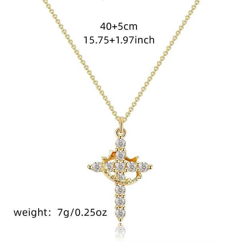 Exquisite Zircon Cross Pendant Necklace for Women Trendy Light Luxury Gold Color Rotatable Crown Necklace Y251227