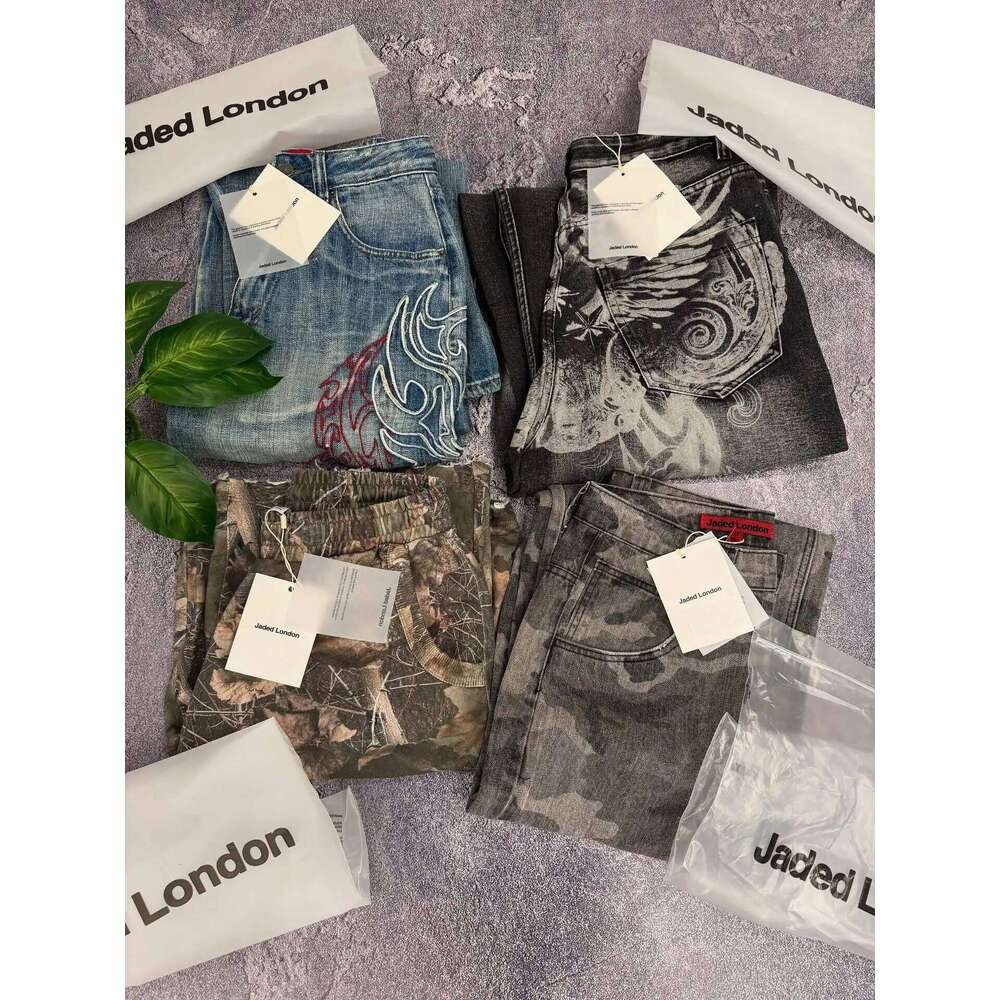 Y2K American New Pattern Embroidery Baggy Jeans Men High Streetwear Vintage Hip Hop Fashion Casual Joker Couple Wide-leg Pants