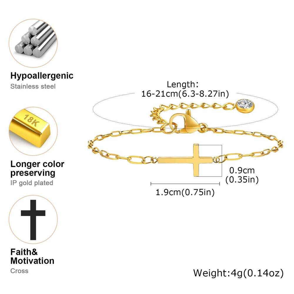 Fashion Stainless Steel Cross Bracelet for Women,CZ Zircon Charm Small Square Chain Bracelet,Waterproof Jewelry Gift 25H1229