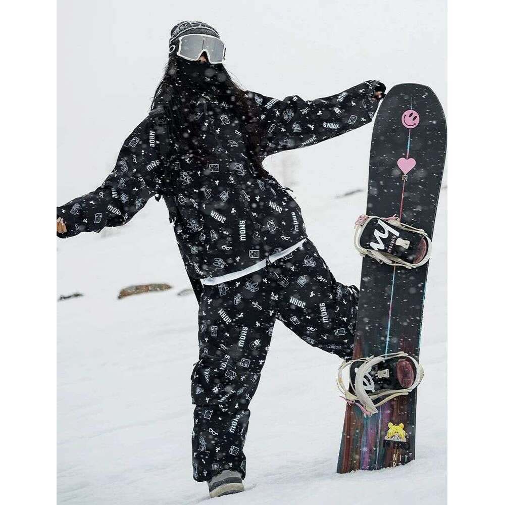 New Ski Suit Set Outdoor Windproof Waterproof Winter Warm Women's Skiing Pants Clothes Chessboard Snowboard Skiwear WKERSIY