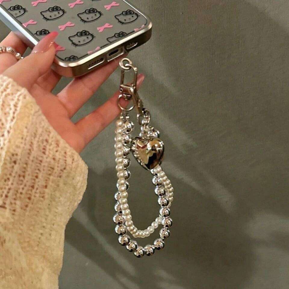 ZAKOL Love Sliver Color Bead Phone Charm With Y2K Accessories Camera Bag Pendant Hanging with IPhone Keychain