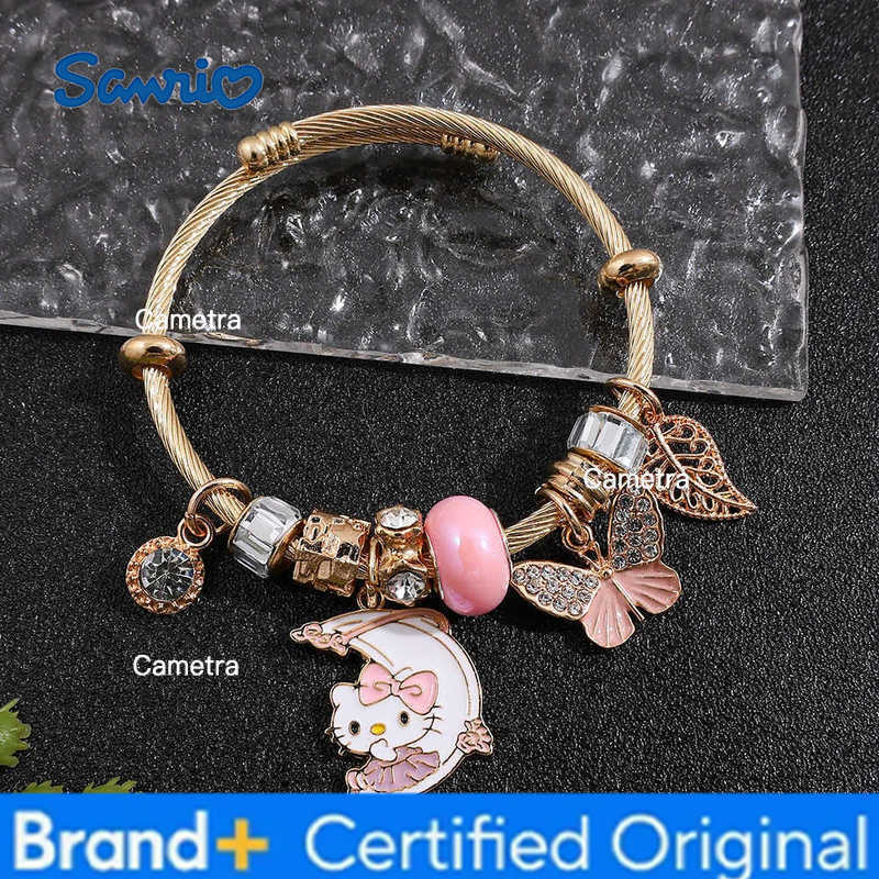 Sanrio Fashion Hello Kitty Charms Bracelet Trendy Pink Butterfly Beads Charms Bnagle for Girl Hands Accessores Gifts H251229