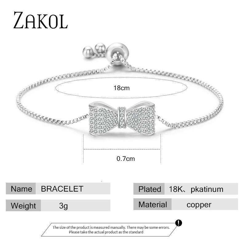 ZAKOL Fashion Bow Zirconia Crystal Adjustable Bracelet & Bangle for Women Brilliant CZ Party Jewelry
