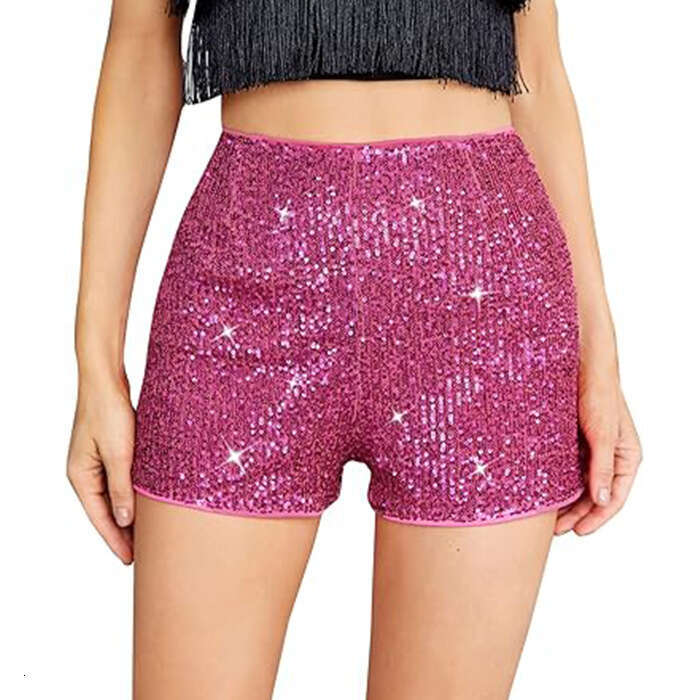 Women's Sexy Straight Shorts Spring Multi-Color Shiny Sequin Slim Hot Pants Mid-Waist