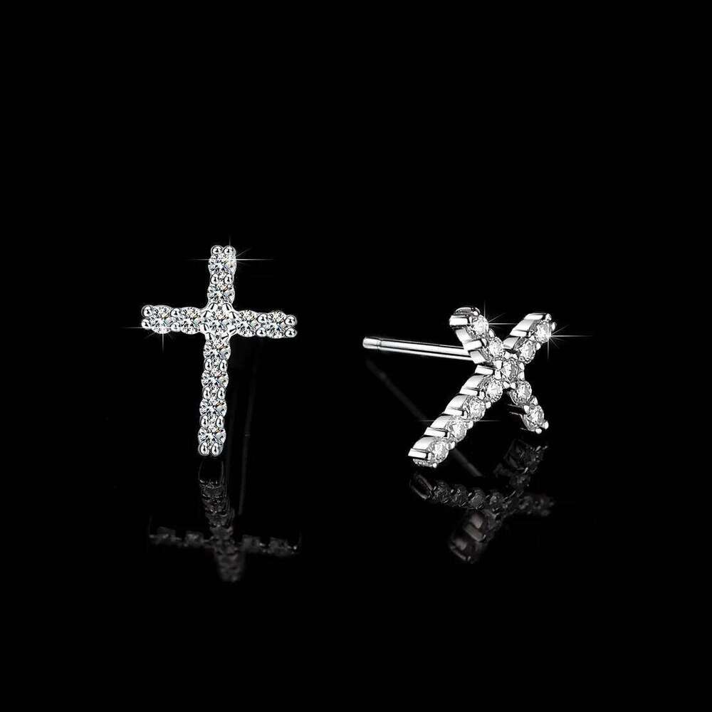 D-color cross 18K gold inlaid moissanite PT950 platinum diamond VVS1 women's earrings 75e