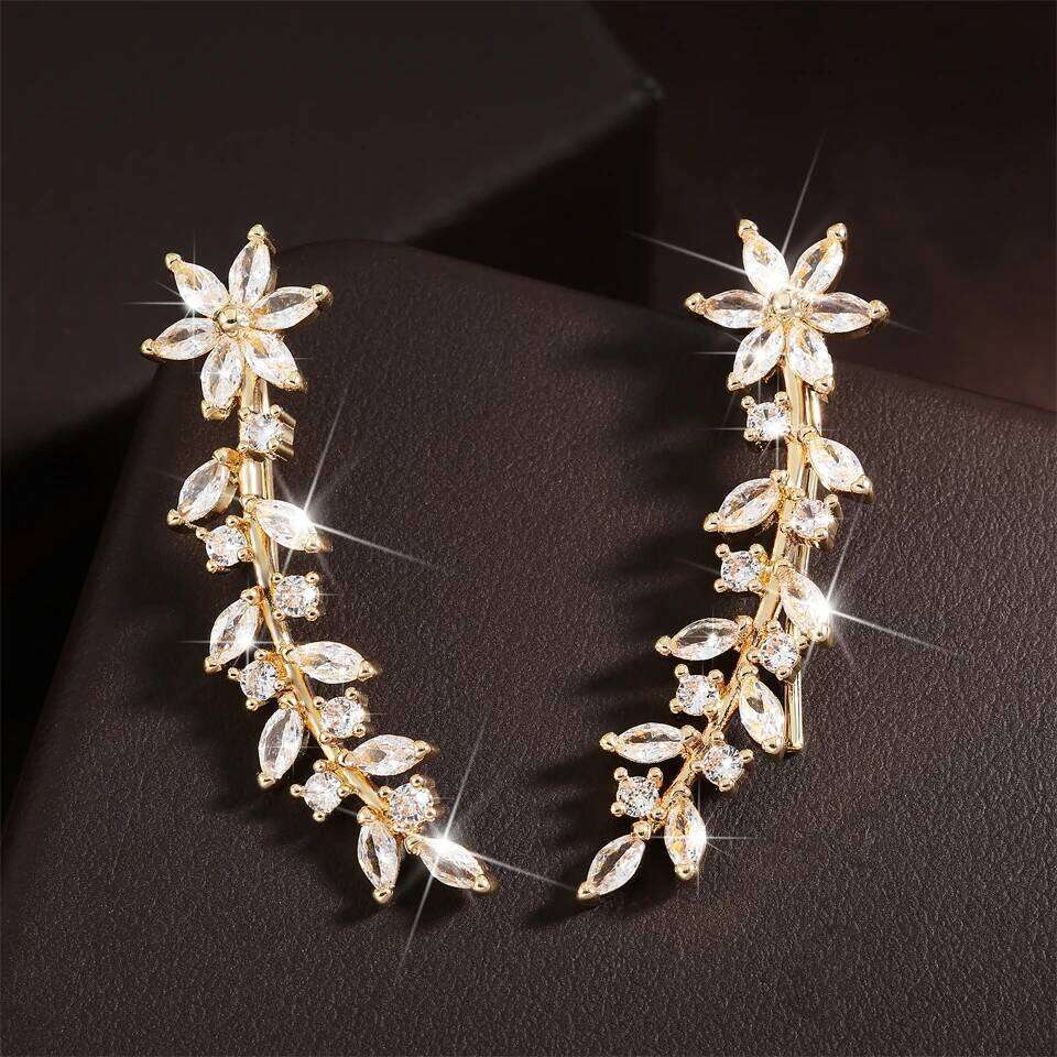 ZAKOL Aesthetic Flower Climb Earrings Dazzling CZ Zirconia Bridal Earring Exquisite Wedding Party Jewelry for Women