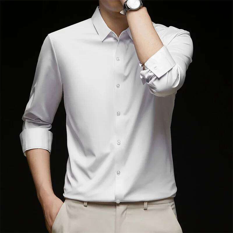 New Men's Business Casual Long Sleeved Solid Color Shirt Resistant Wrinkle Free Comfortable All Season Versatile Top