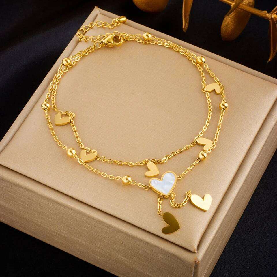 ZAKOL Fashion Stainless Steel Heart Electrocardiogram Anklets For Women Gold Color Chain Bracelet Ankle Accessories Jewelry Gift