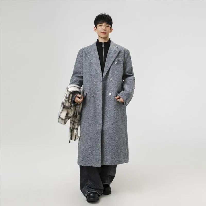2025 Winter Long Woolen Coat man Trenchcoat Men warm overcoat Solid Double Breasted Loose Casual Trench Outwear 251226