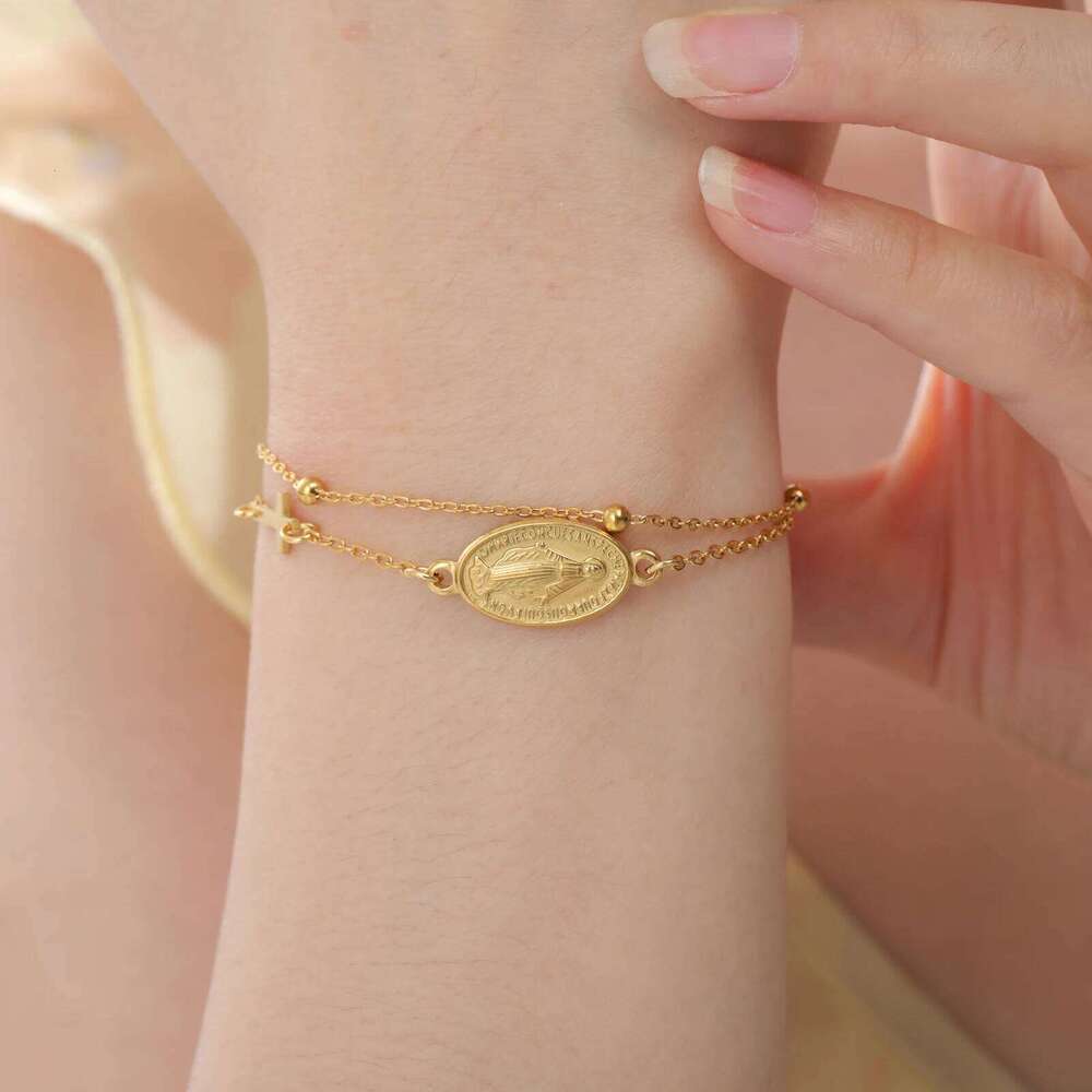 Lucktune Virgin Mary With Cross Pendant Stainless Steel Beads Chain Bracelets For Women Religious Amulet girls jewelry 25H1229