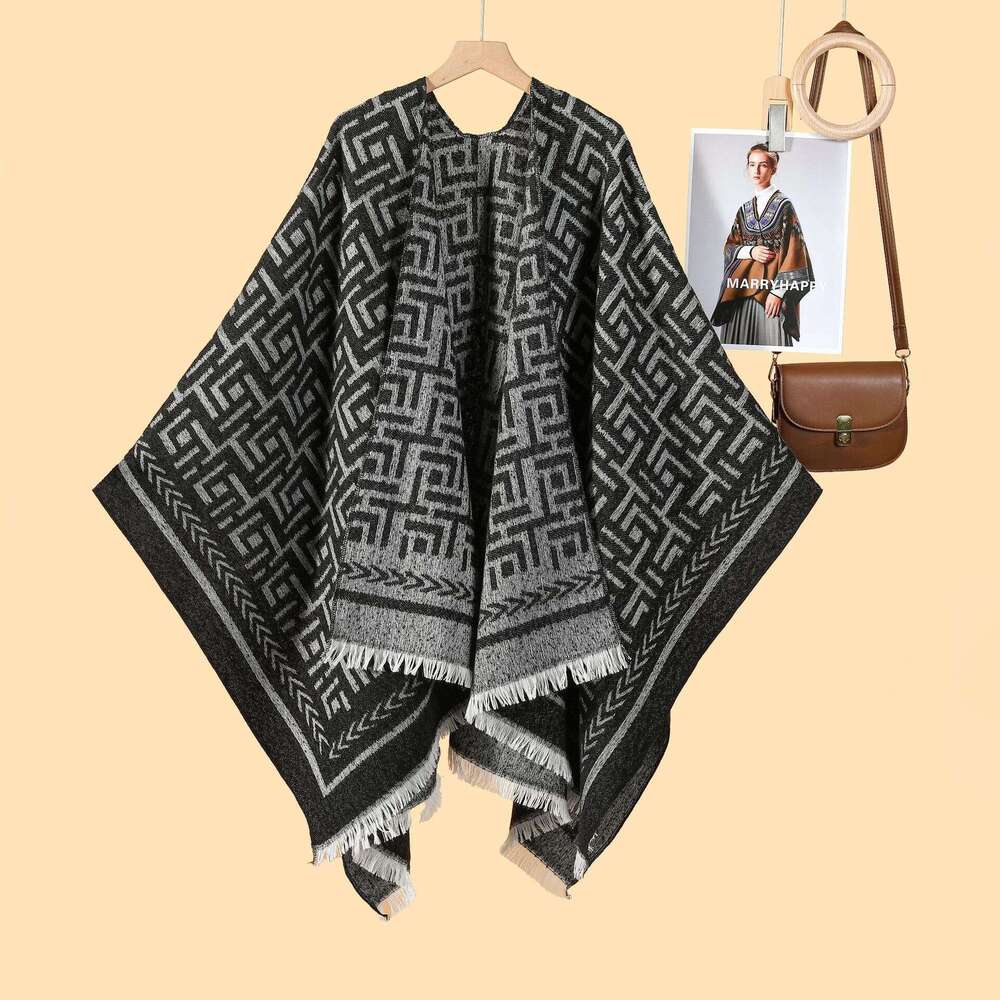Double-Sided Autumn Winter Shawl European American Style Elegant Slim Fashion Thickened Scarf Office Warm Travel Outerwear Cape