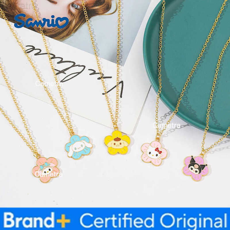Sanrio Flower Pom Purin Cinnamoroll Melody Kuromi Cartoon Pendant Necklace Clavicle Chain for Male Female Students H251229