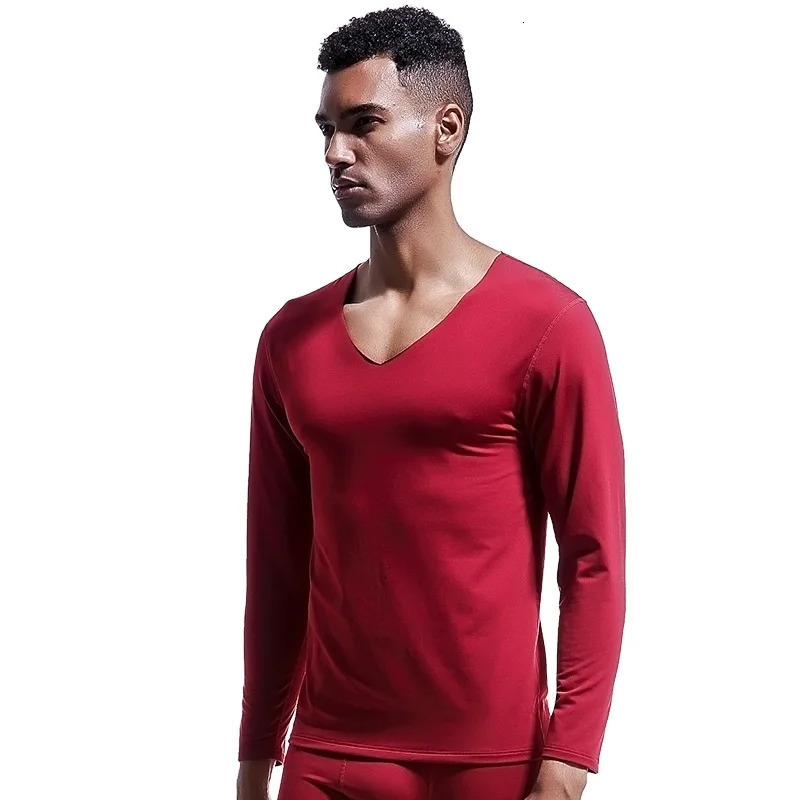 1pc Mens Seamless Thermal Undershirt VNeck FleeceLined Warm Base Layer Slim Fit Thin Cotton Shirt for Winter 251225