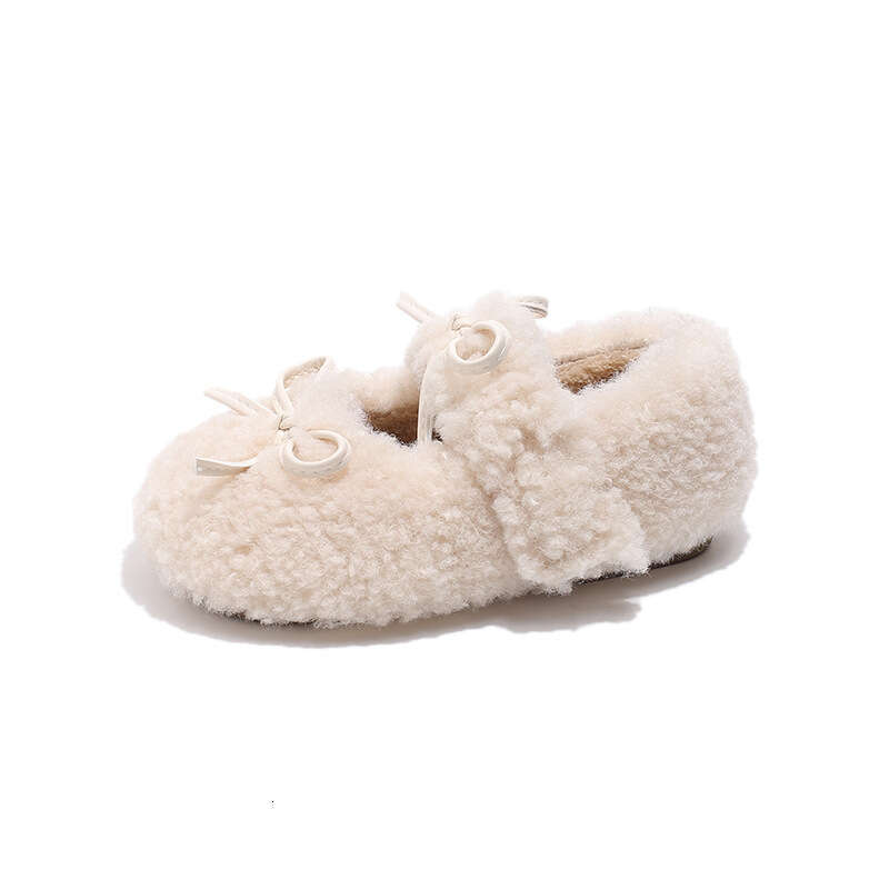 Children's Furry 2025 Autumn Winter New Korean Style Girls' Bow Princess Soft Sole Fleece Lined Warm Cotton Shoes