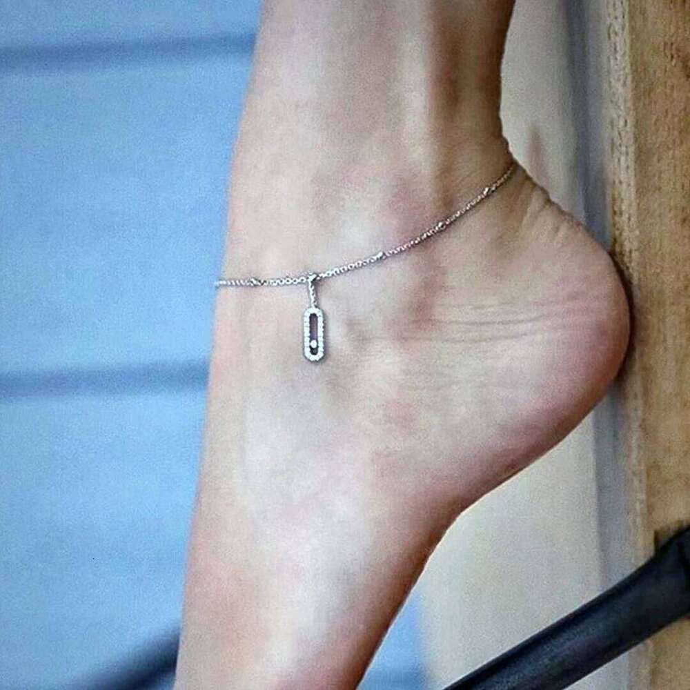 New 925 Sterling Silver Zircon Single Diamond Sliding Foot Chain, Low-Key Classic, Non Fading With Fine Glitter
