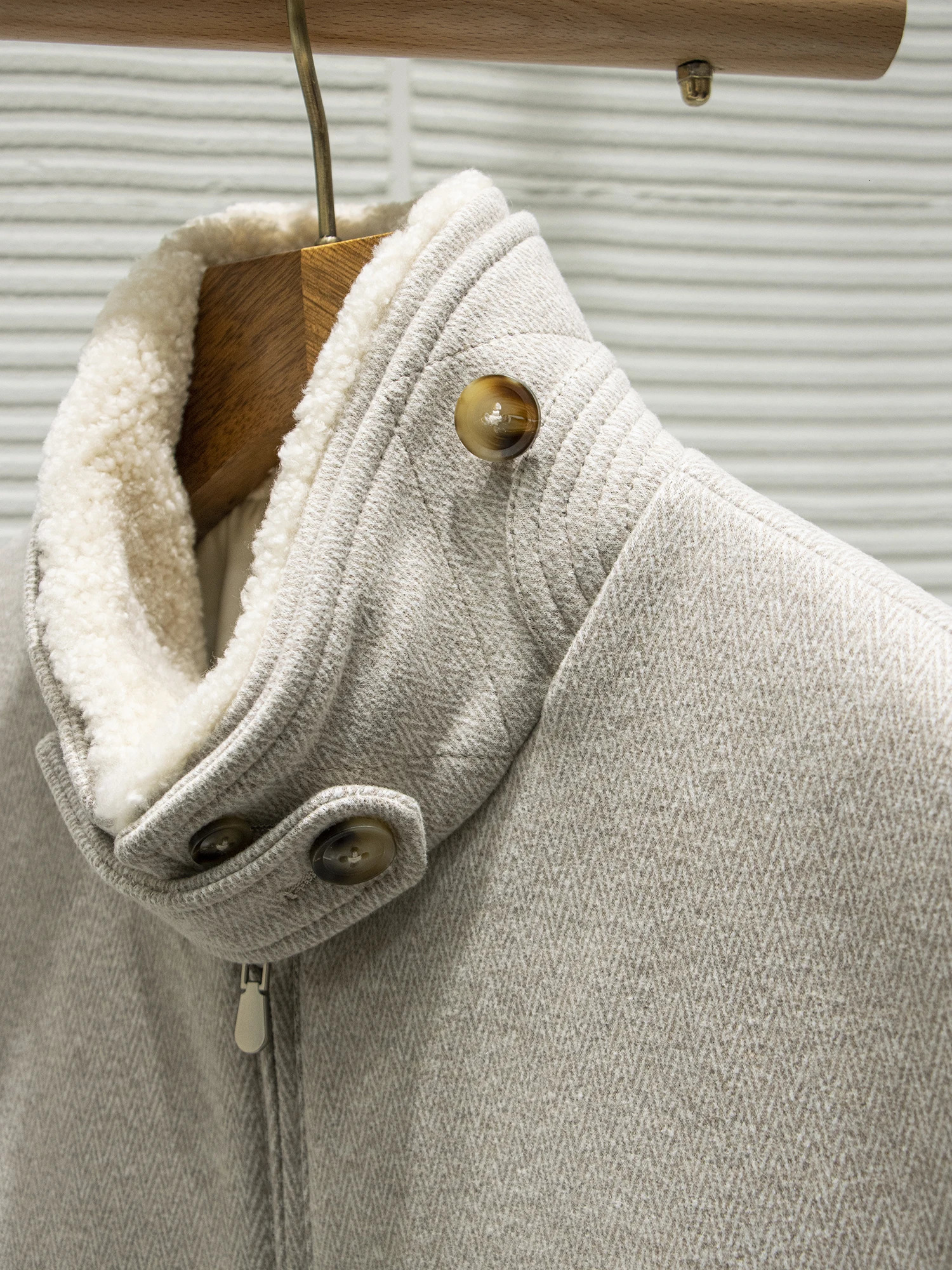 Italian highend detachable wool standup collar thickened warm casual mens jacket 251219