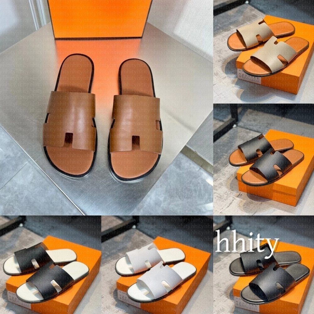 Men Slippers lzmirDesigner Leather Mens Sandals Flip Flops Heritage Calfskin Sandal Summer Lazy Large Beach Casual Slide EUR 38-46
