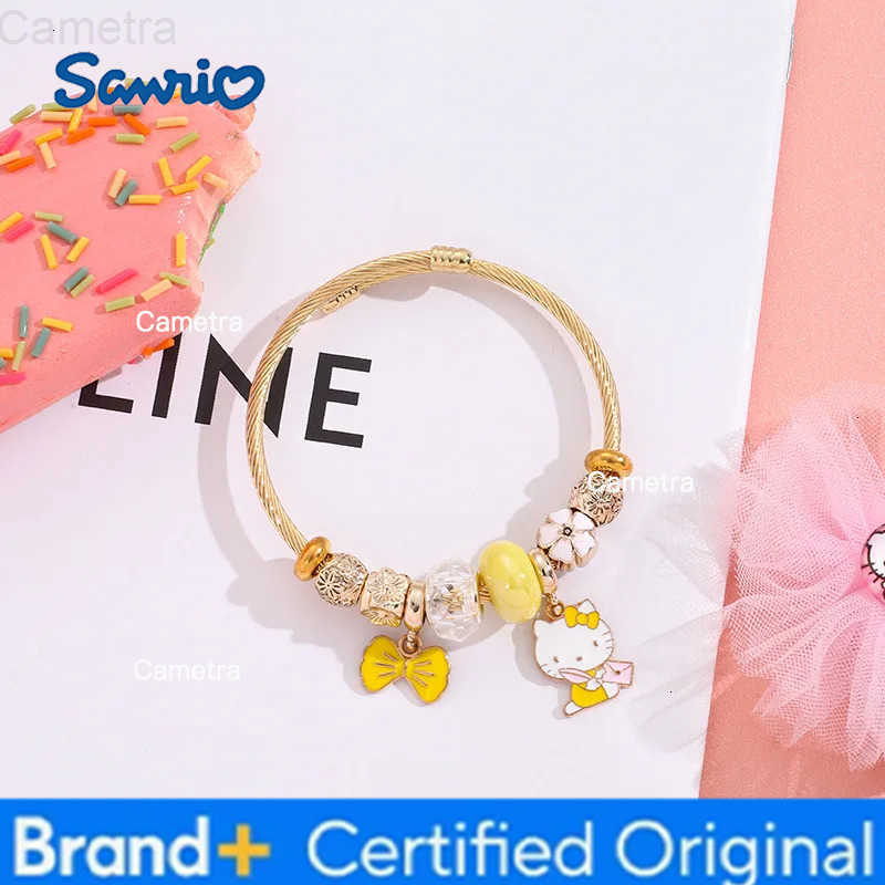 Sanrio Stainless Steel Bangle Cute Hello Kitty Flower Bowknot Charms Bracelets for Women Girls Lovely Accessories Jewelry Gifts H251229