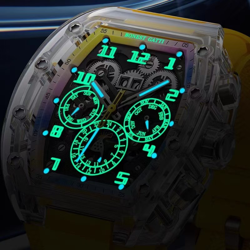 Elegant Mens' Bentley Chronograph Wristwatch Featuring Clear Acrylic Housing