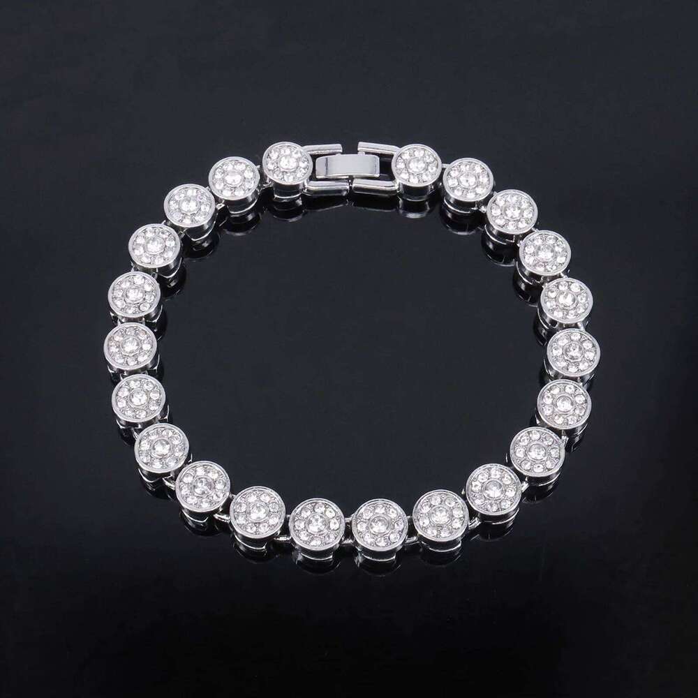 ZAKOL 45CM New Shiny Round Rhinestone Hip Hop Tennis Chain Bracelet Necklace Set for Women Men Jewelry Gift