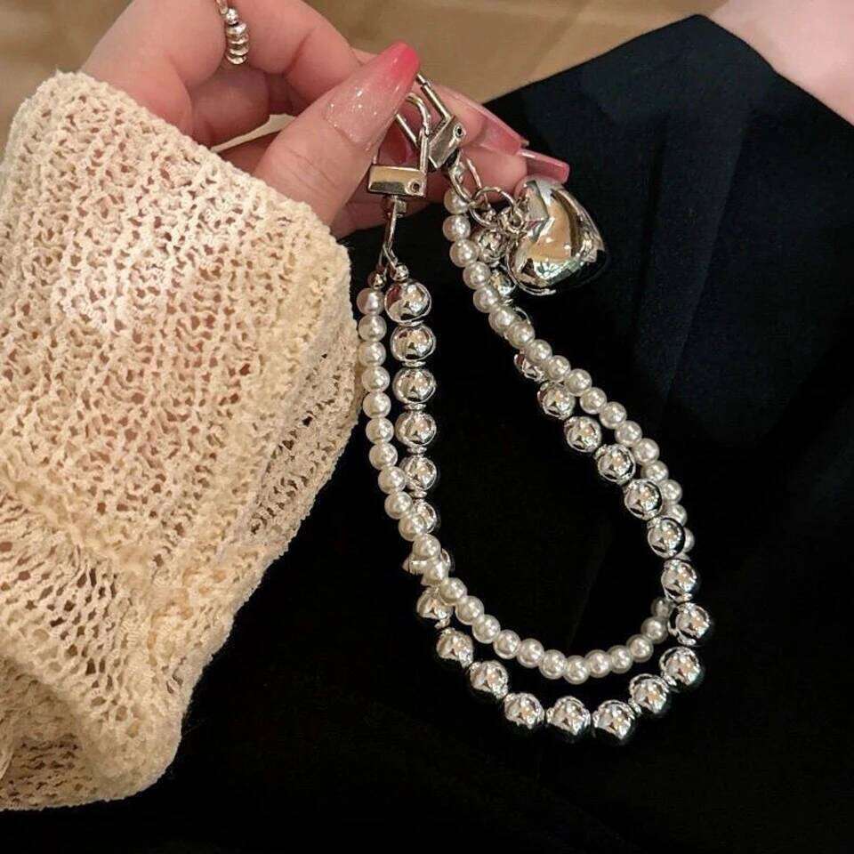 ZAKOL Love Sliver Color Bead Phone Charm With Y2K Accessories Camera Bag Pendant Hanging with IPhone Keychain