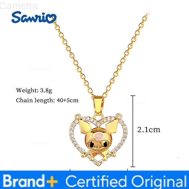 Sanrio Stainless Steel Chain Necklace Cute Kuromi with Zircon Love Heart Pendant Necklace for Women Girls Cartoon Jewelry Gifts H251229