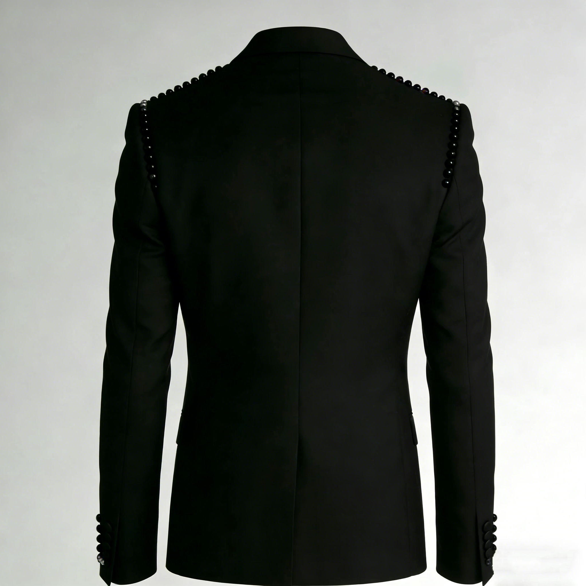 Fashion Men Suits Jacket Tailor-Made 2 Pieces Peaked Lapel Blazer Pearls One Button Groom Customized Coat Black Pants Plus Size