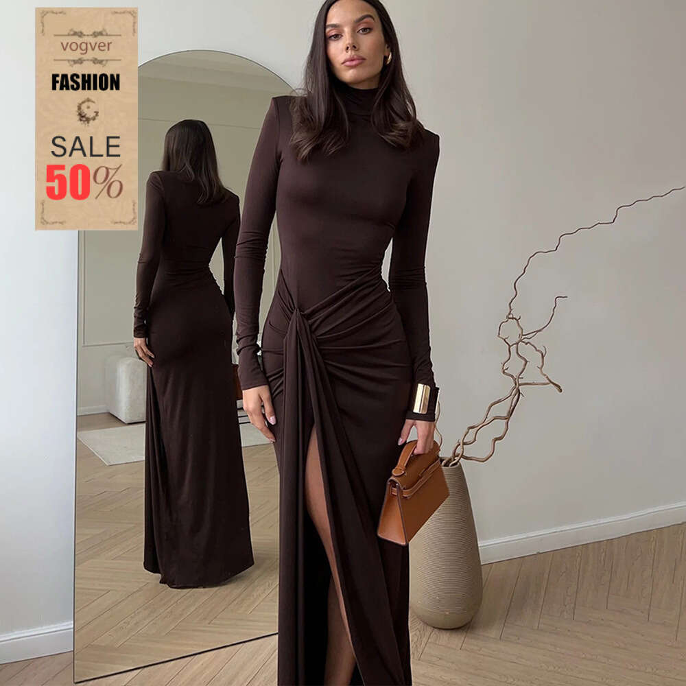 Dress for women High Neck Long Sleeve Patchwork Tie Waist Slim Fit Elegant Solid Color Dress, European and American Autumn Winter Fashion Daily Casual