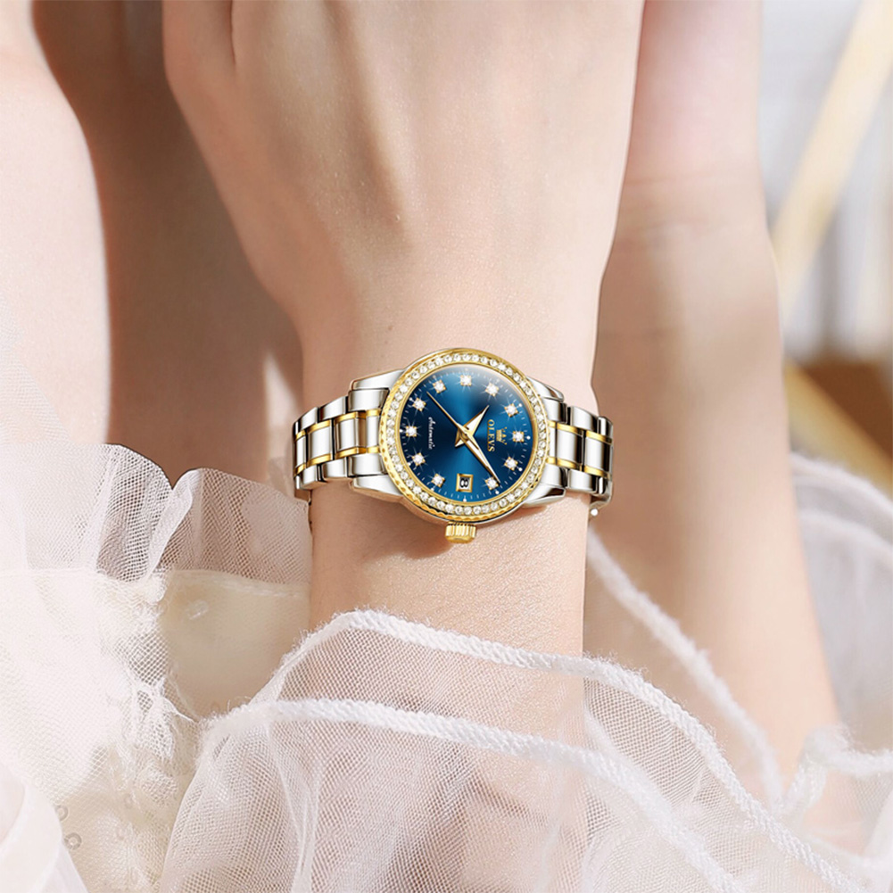 OLEVS Diamond elegant inlaid exquisite waterproof fashionable trendy mechanical watch for women, niche Ins style women's watch