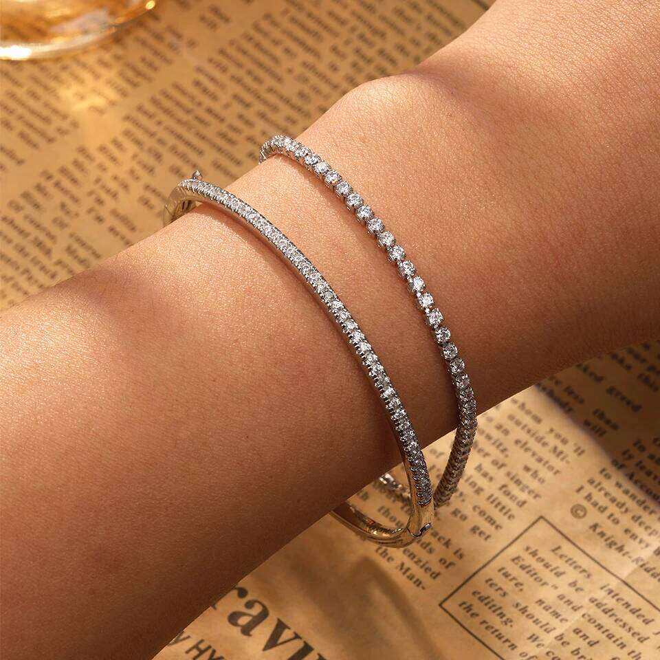 ZAKOL 2 Pcs Classic Round Zircon Dainty Tennis Bracelet Bangle Set for Women Men Exquisite Minimalist Daily Stacked Bracelets