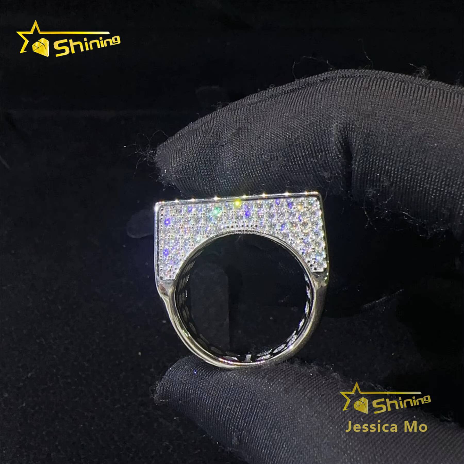 New Arrivals Bulk Stock Fire Man Jewelry Hip Hop S925 Sterling Silver Iced Out Vvs1 Moissanite Diamond Square Ring With GRA
