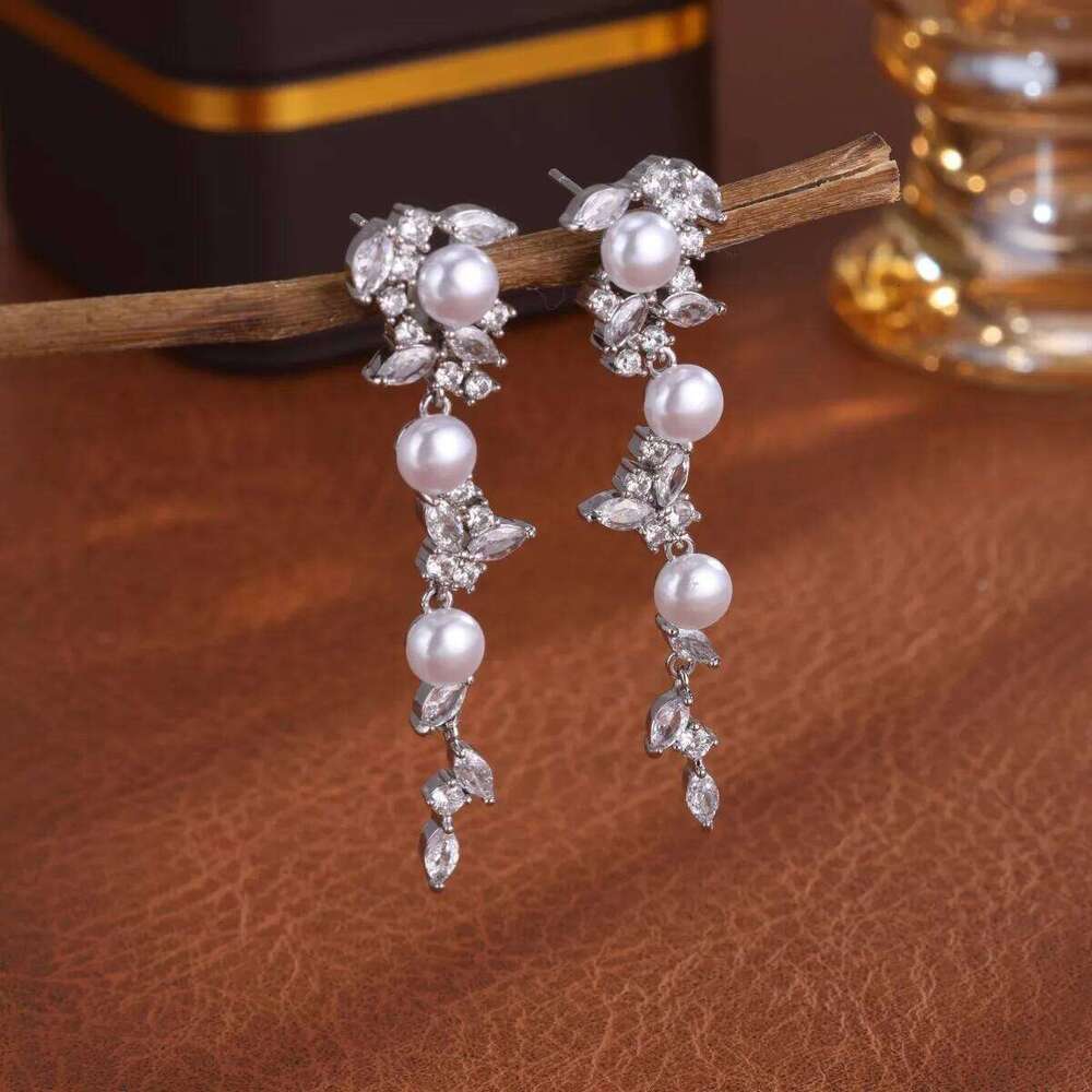 ZAKOL New Trendy Aesthetic Imitation Pearl Zircon Inlaid Tassel Earrings for Women Exquisite Bridal Wedding Accessory