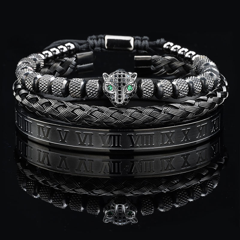 Luxury Brand Designer Jewelry European And American Pineapple Bead Leopard Head Zircon Braided Bracelet Twist Bracelet Roman Text Diamond Bracelet Set