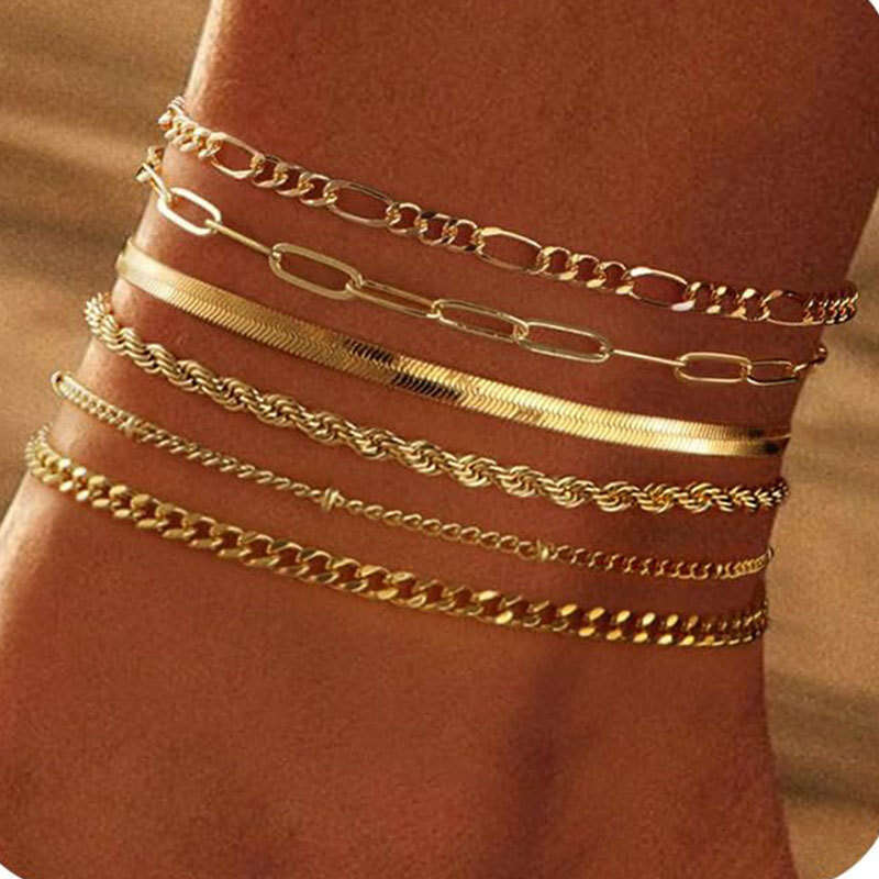 New Beach Foot Jewelry 4-Piece Set for Women Vintage Multi-Layer Stacked Anklet Fashion Simple Ins Style Accessories