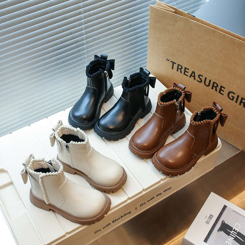 Girls' Martin 2025 Autumn Winter New Korean Style Fleece-Lined Warm Cotton for Older Children with Bowknot Short Boots